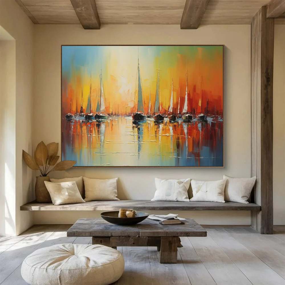 Harbor Handmade Hand-painted Coastal Canvas Wall Art U2L66